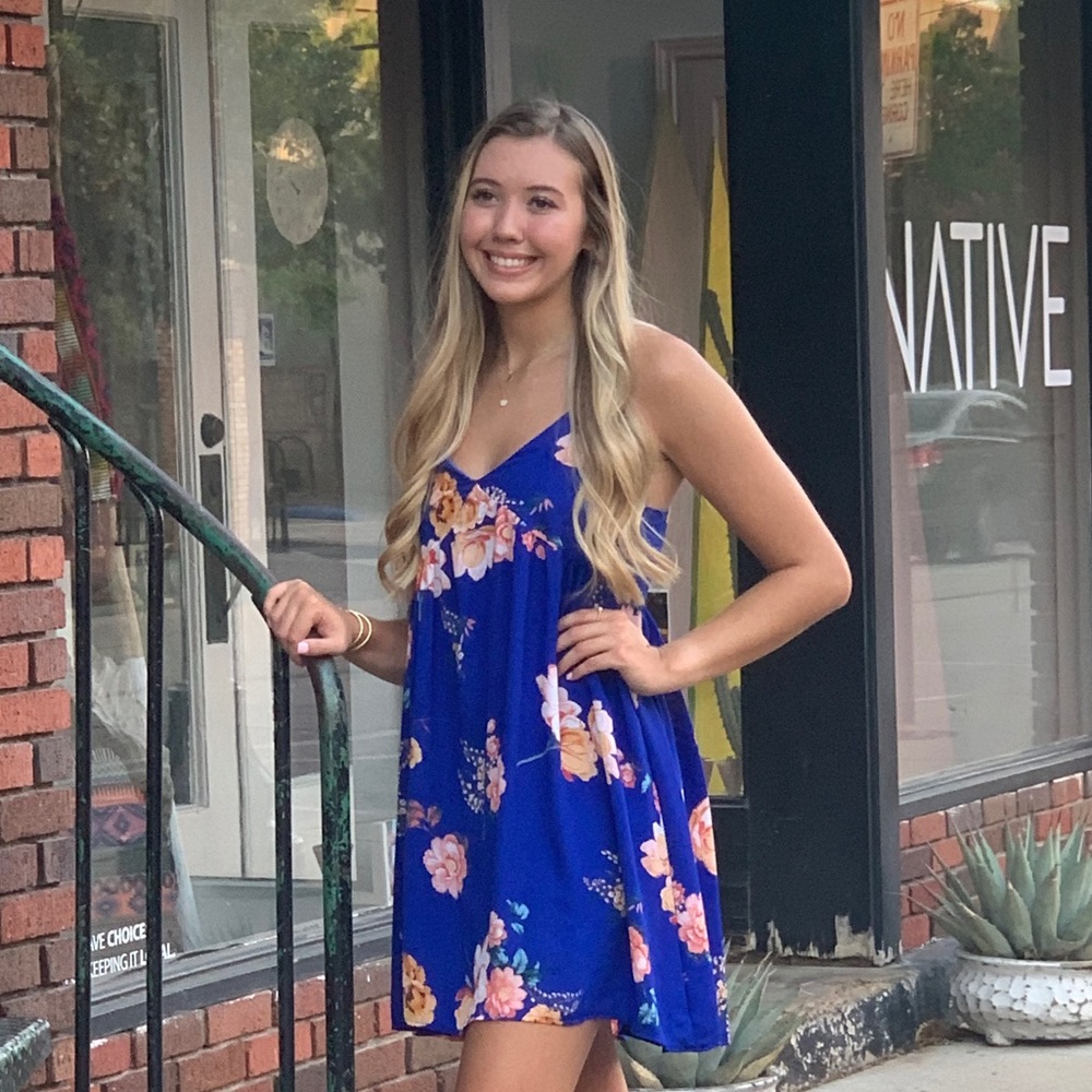 Peach Love Blue Floral Dress